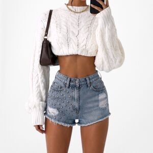 Vintage Y2K 90s BDG Blue High Waisted Distressed Studded Denim Shorts Size XS